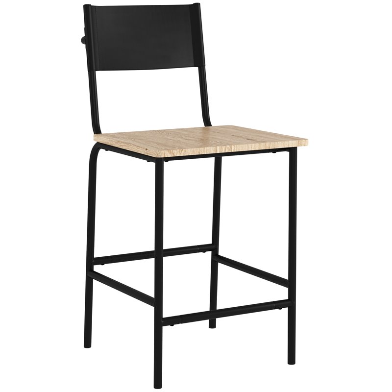 Home Square Faux Leather Counter Stool in Black Back & Black Frame - Set of 3