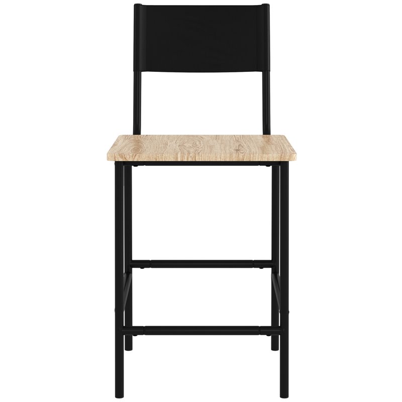 Home Square Faux Leather Counter Stool in Black Back & Black Frame - Set of 3