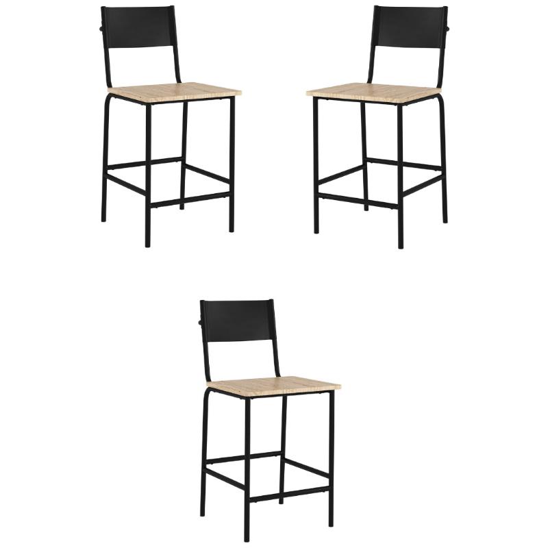 Home Square Faux Leather Counter Stool in Black Back & Black Frame - Set of 3
