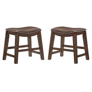 Home Square 20&quot Faux Leather Saddle Dining Stool in Brown - Set of 2