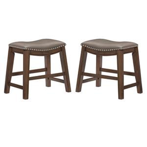 Home Square 18&quot Faux Leather Saddle Dining Stool in Gray - Set of 2