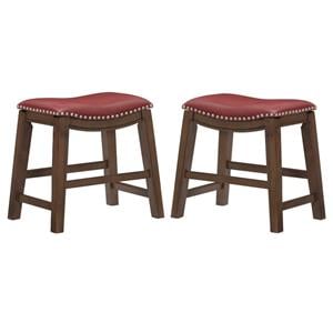 Home Square 18&quot Faux Leather Saddle Dining Stool in Red - Set of 2