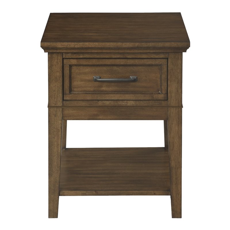 Home Square Wood 1 Drawer End Table in Brown Finish - Set of 2