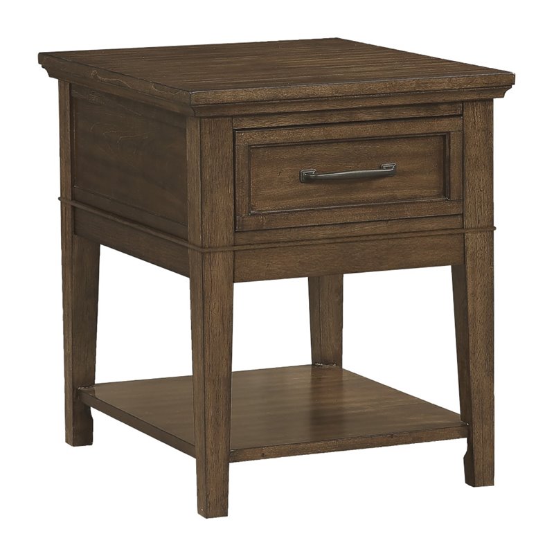 Home Square Wood 1 Drawer End Table in Brown Finish - Set of 2