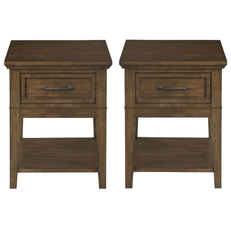 Home Square Wood 1 Drawer End Table in Brown Finish - Set of 2