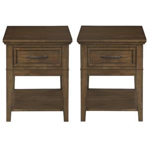 Home Square Wood 1 Drawer End Table in Brown Finish - Set of 2