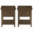 Home Square Wood 1 Drawer End Table in Brown Finish - Set of 2