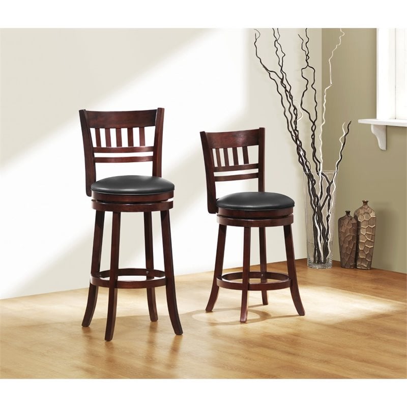 Home Square Faux Leather Swivel Bar Stool in Dark Cherry - Set of 2