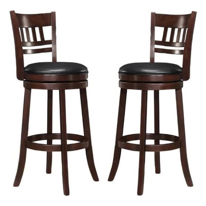 Home Square Faux Leather Swivel Bar Stool in Dark Cherry - Set of 2