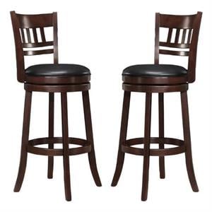Home Square Faux Leather Swivel Bar Stool in Dark Cherry - Set of 2