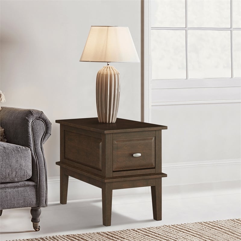 Home Square Wood 1 Drawer End Table in Cherry Finish - Set of 2