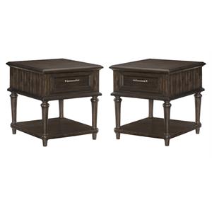 Home Square Wood 1 Drawer End Table in Driftwood Charcoal - Set of 2