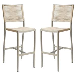 home square aluminum frame patio bar side stool in tan rope - set of 2