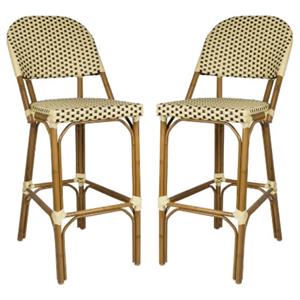 home square resin wicker patio bar side stool in cream & chocolate