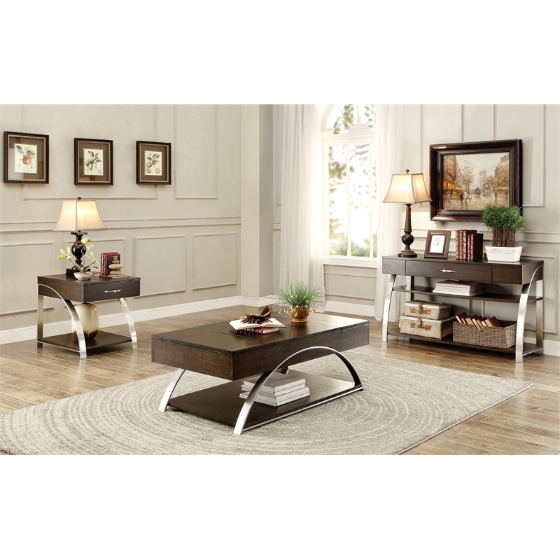 Home Square Metal Lift Top End Table in Espresso Finish - Set of 2