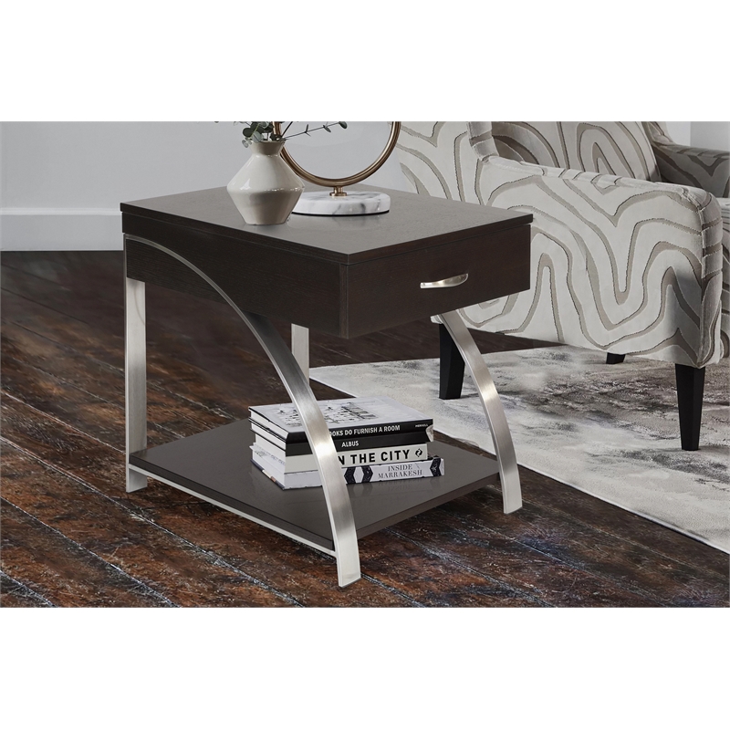 Home Square Metal Lift Top End Table in Espresso Finish - Set of 2