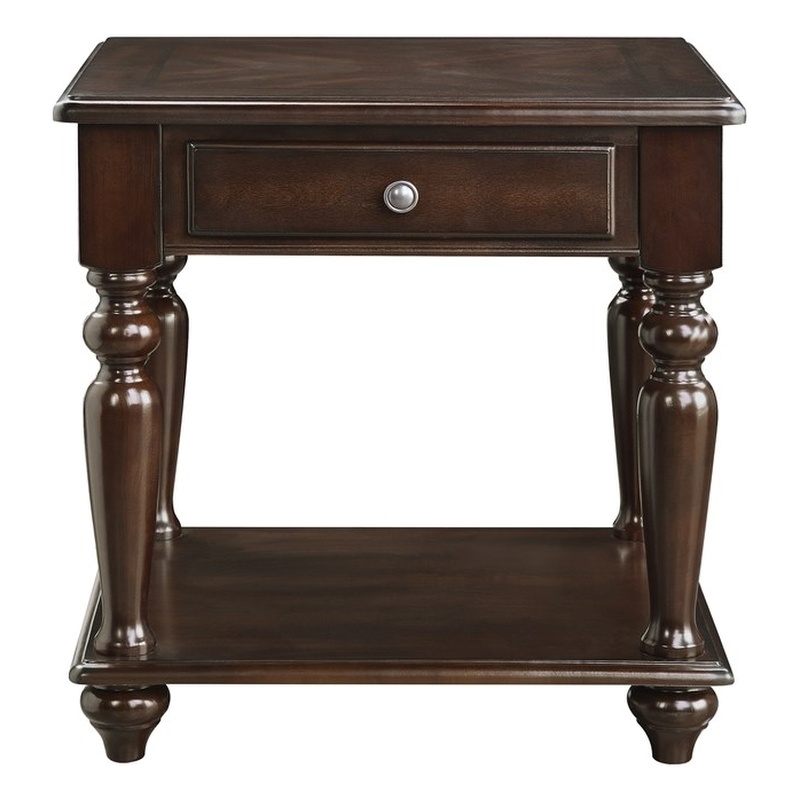 Home Square 1 Drawer Wood End Table in Espresso Finish - Set of 2