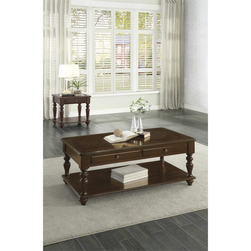 Home Square 1 Drawer Wood End Table in Espresso Finish - Set of 2
