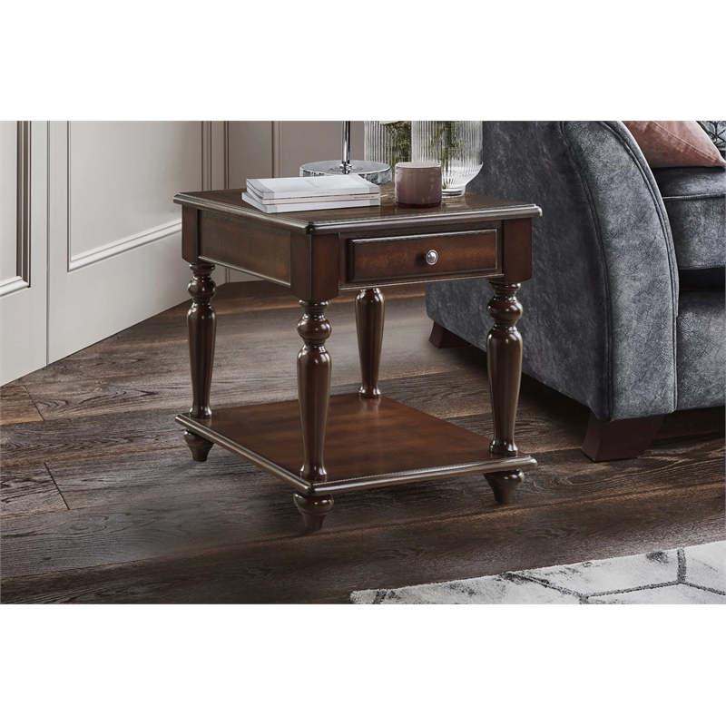Home Square 1 Drawer Wood End Table in Espresso Finish - Set of 2