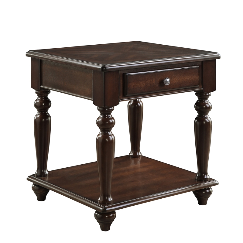 Home Square 1 Drawer Wood End Table in Espresso Finish - Set of 2