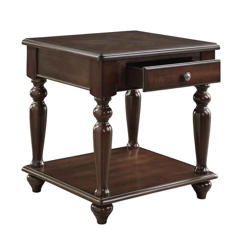 Home Square 1 Drawer Wood End Table in Espresso Finish - Set of 2