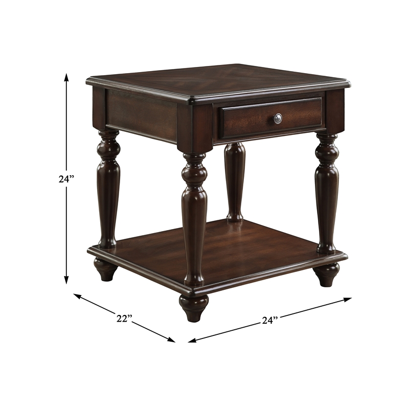 Home Square 1 Drawer Wood End Table in Espresso Finish - Set of 2