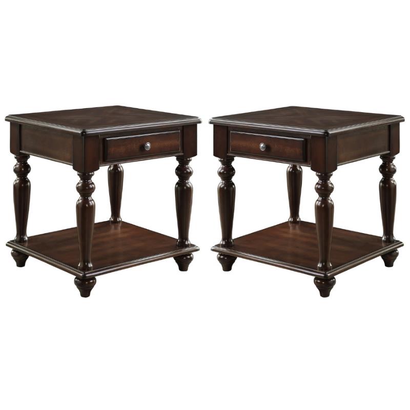 Home Square 1 Drawer Wood End Table in Espresso Finish - Set of 2