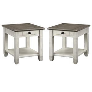 Home Square Wood 1 Drawer End Table in Antique White - Set of 2