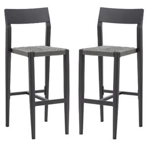 home square aluminum bar side stool in black frame & charcoal rope