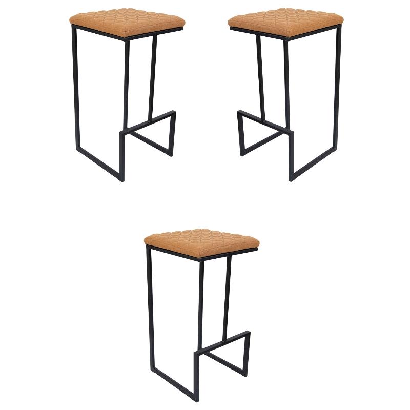 Home Square Quilted Stitched Leather Bar Stools in Light Brown - Set of 3