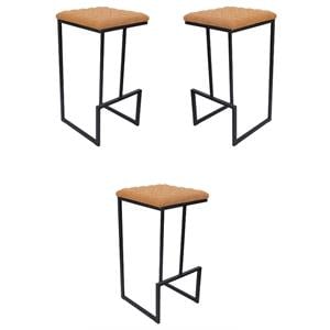 Home Square Quilted Stitched Leather Bar Stools in Light Brown - Set of 3