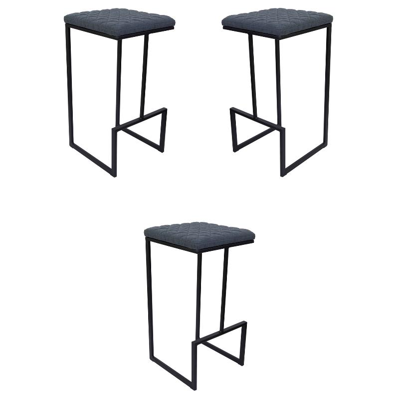 Home Square Quilted Stitched Leather Bar Stools in Peacock Blue - Set of 3