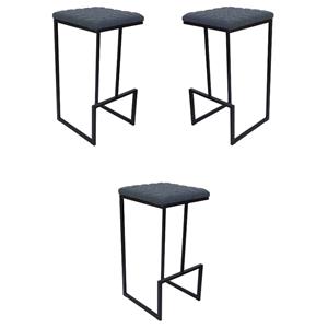 Home Square Quilted Stitched Leather Bar Stools in Peacock Blue - Set of 3