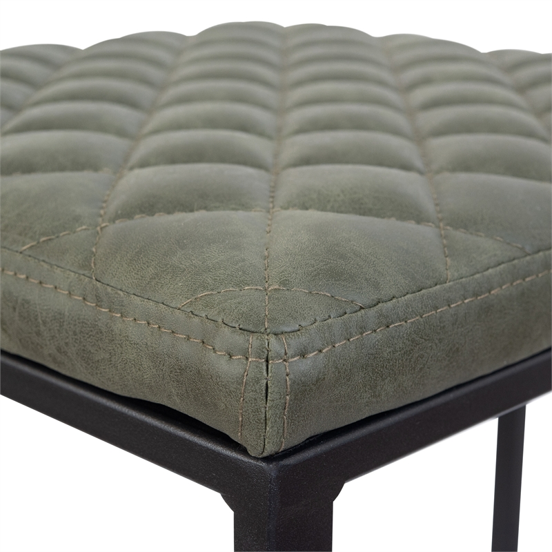 Home Square Quilted Stitched Leather Bar Stools in Olive Green - Set of 3