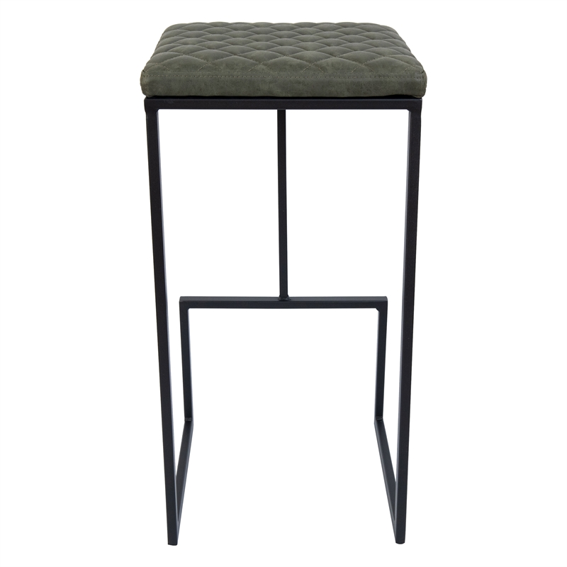 Home Square Quilted Stitched Leather Bar Stools in Olive Green - Set of 3