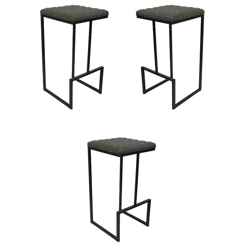 Home Square Quilted Stitched Leather Bar Stools in Olive Green - Set of 3