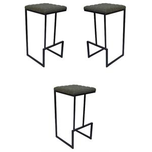 Home Square Quilted Stitched Leather Bar Stools in Olive Green - Set of 3