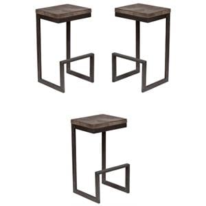 Home Square 30&quot Metal and Mango Wood Bar Stool in Gray Wash - Set of 3