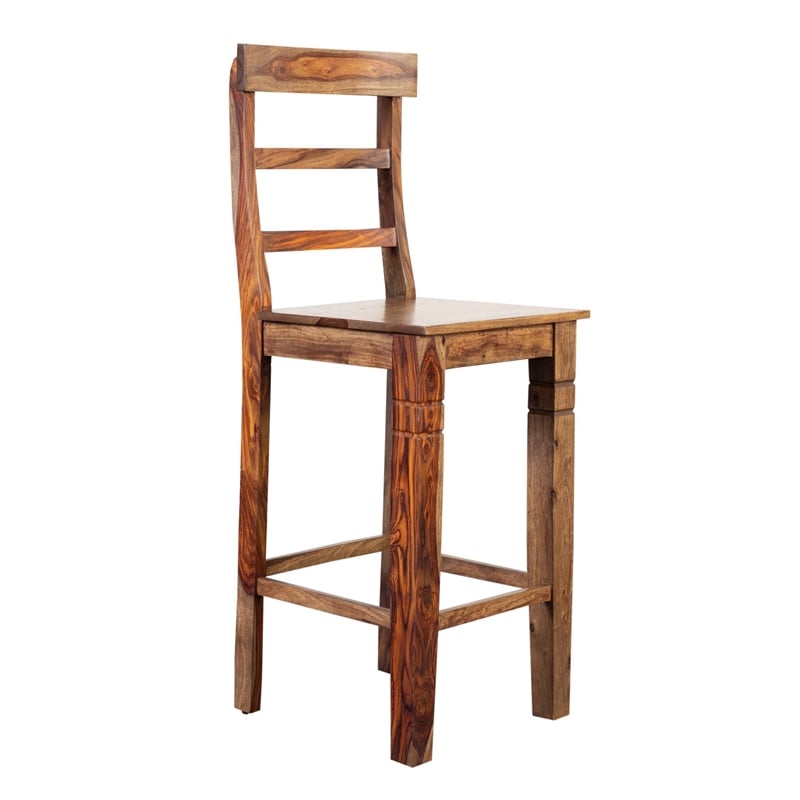 Home Square Sheesham Solid Wood Bar Stool in Brown Finish - Set of 3