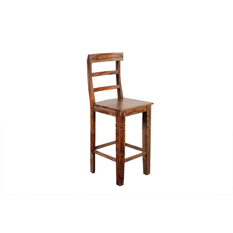 Home Square Sheesham Solid Wood Bar Stool in Brown Finish - Set of 3