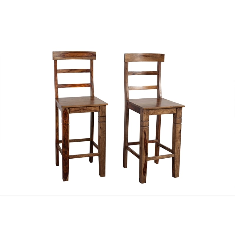 Home Square Sheesham Solid Wood Bar Stool in Brown Finish - Set of 3