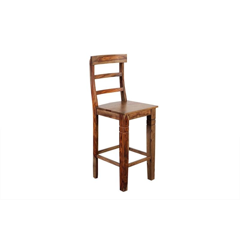 Home Square Sheesham Solid Wood Bar Stool in Brown Finish - Set of 3