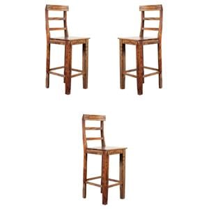 Home Square Sheesham Solid Wood Bar Stool in Brown Finish - Set of 3