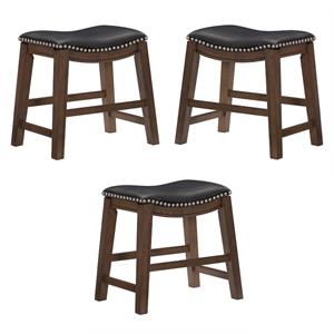 Home Square 18&quot Faux Leather Saddle Dining Stool in Black - Set of 3