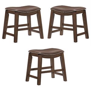 Home Square 20&quot Faux Leather Saddle Dining Stool in Brown - Set of 3