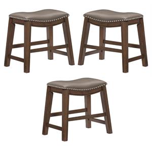 Home Square 18&quot Faux Leather Saddle Dining Stool in Gray - Set of 3