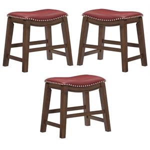 Home Square 18&quot Faux Leather Saddle Dining Stool in Red - Set of 3
