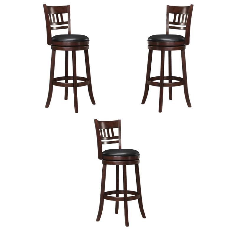 Home Square Faux Leather Swivel Bar Stool in Dark Cherry - Set of 3