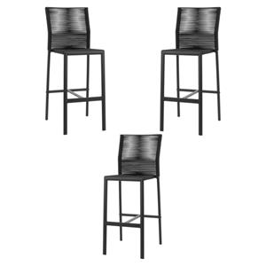 home square aluminum frame patio bar side stool in black rope - set of 3