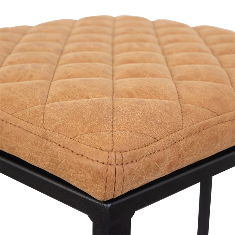 Home Square Quilted Stitched Leather Bar Stools in Light Brown - Set of 2